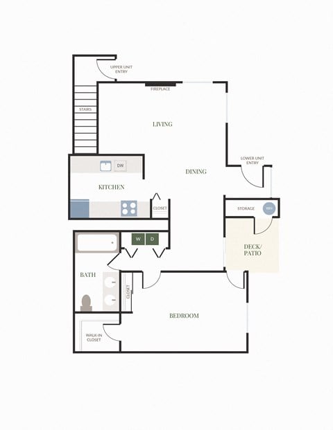 Floor plan for 1 bed, 1 bath, 855 sqft